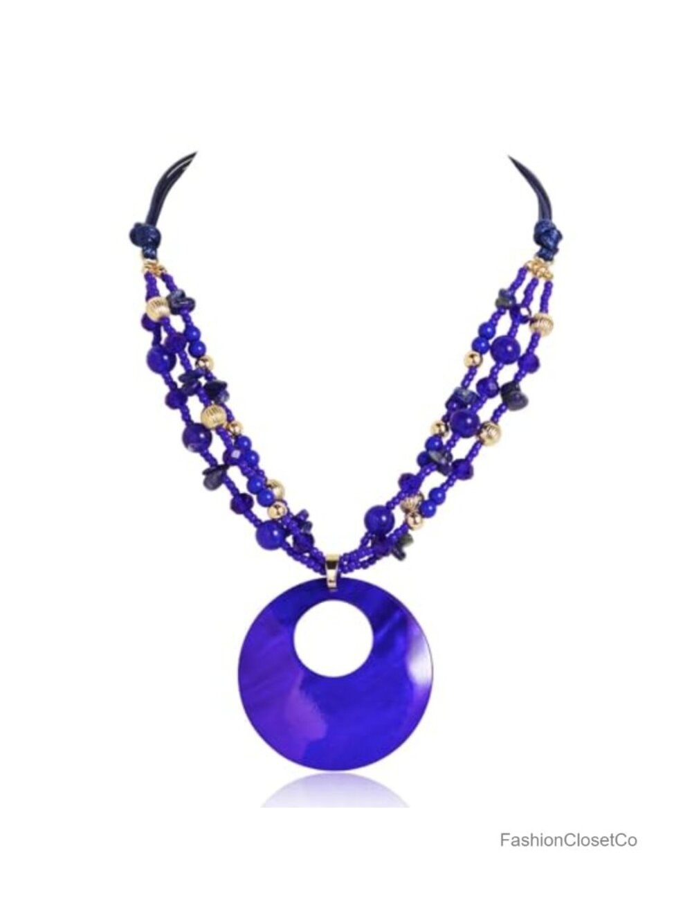 Boho Beaded Shell Statement Necklace Handmade Circle Pendant